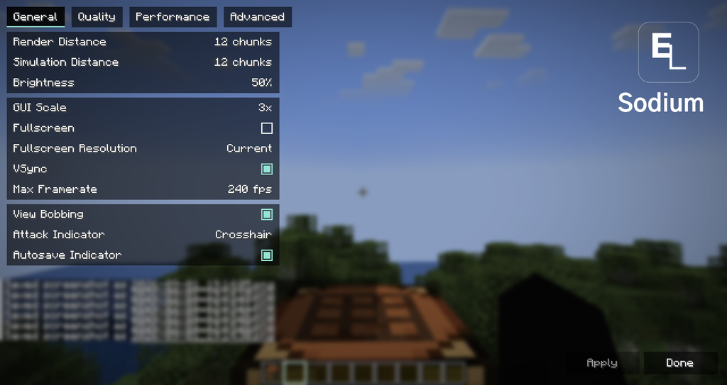 Sodium a melhorar o desempenho gráfico do Minecraft.