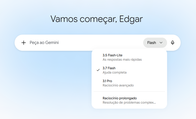 Interface oficial do Google Gemini mostrando a caixa de prompt personalizada.